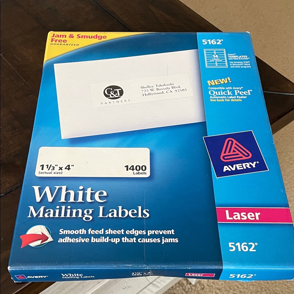 Avery Laser White Mailing Labels 5162